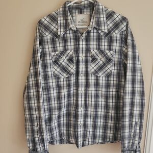 Hollister Blue and White Casual Button Down Shirt Relaxed Fit